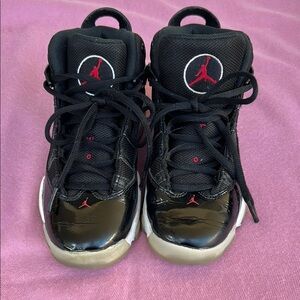 Jordan Black and Red High-Top Sneakers with Glossy Finish